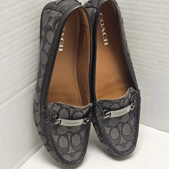 Coach Olive Black Gray Signature Logo Print Canvas Leather Loafer Shoes 10 40 - Picture 10 of 15